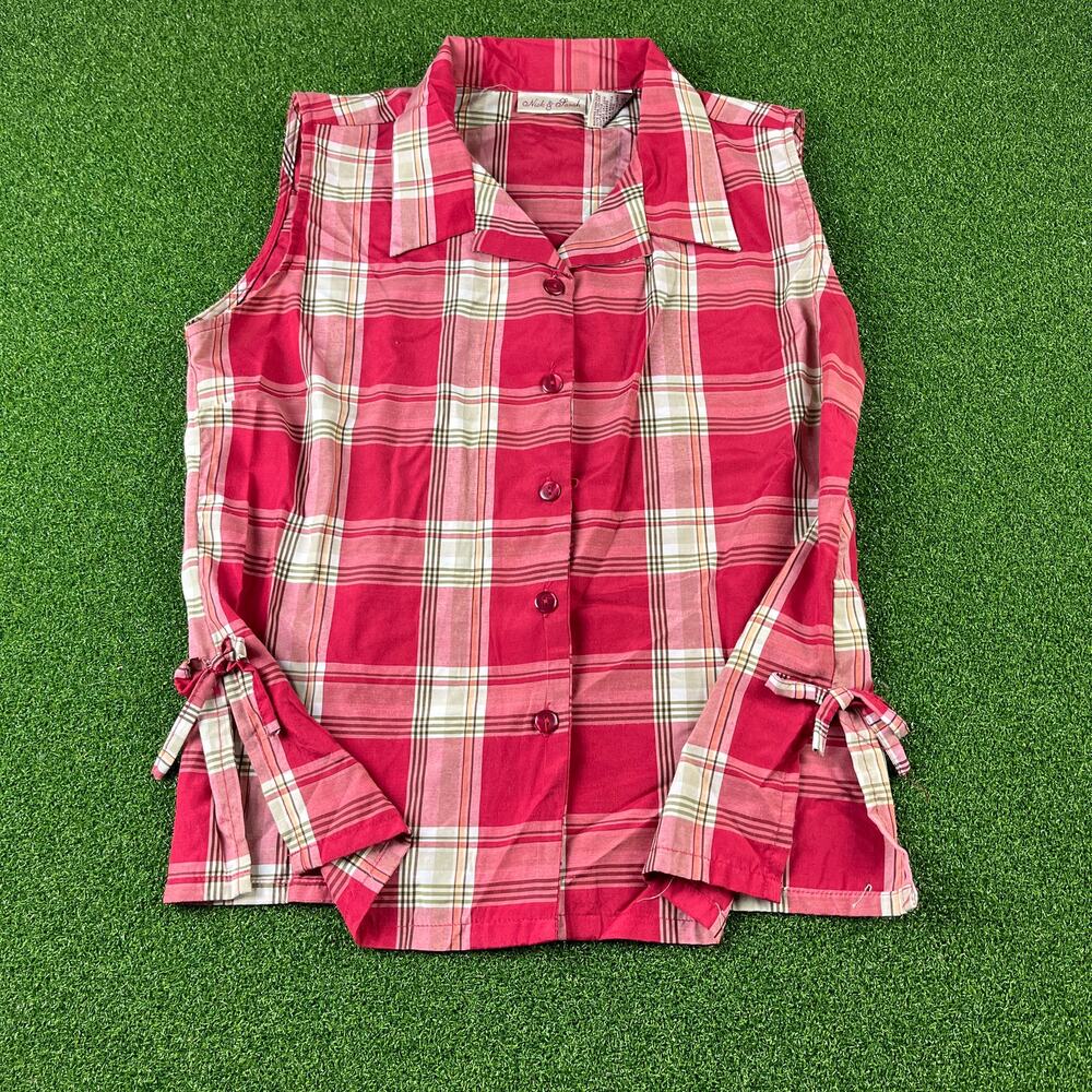 Vintage Y2K Nick & Sarah Plaid Sleeveless Button Down Top Women’s Medium Red Vtg